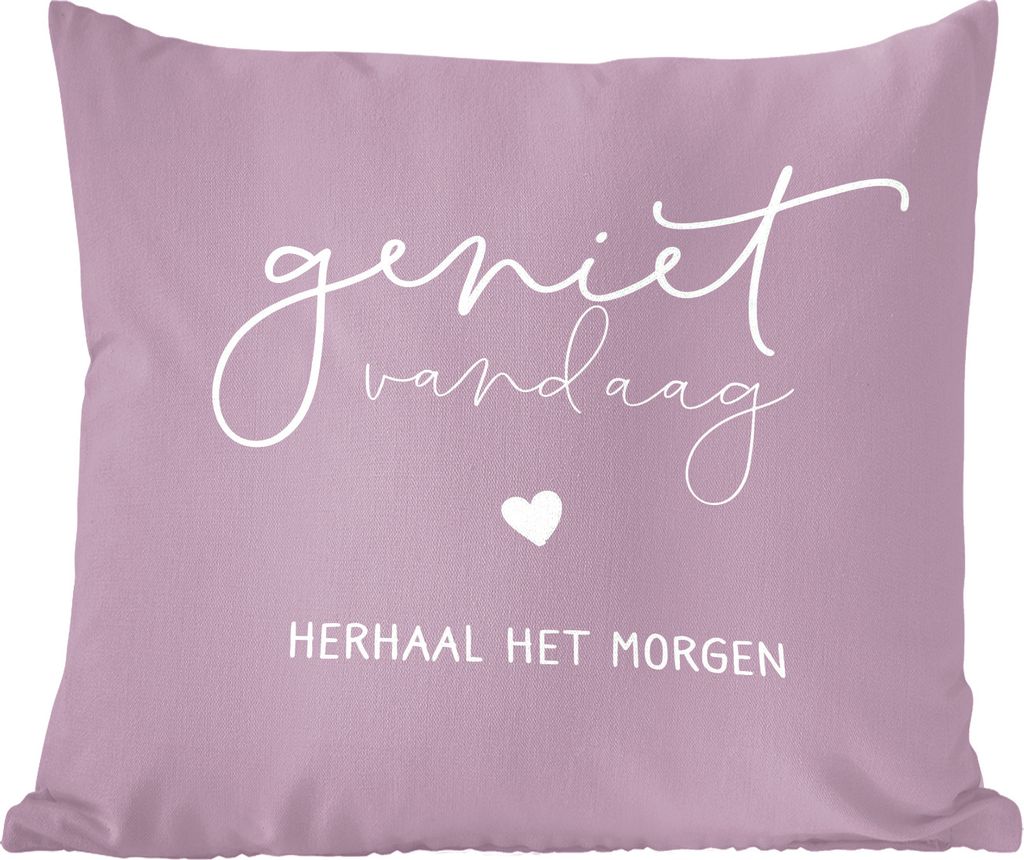 MuchoWow Zierkissen Sofakissen Wohnzimmer Dekokissen 50x50 cm Zitate - 'Heute genießen, morgen wiederholen' - Sprichwörter - Komfort - Sofakissen