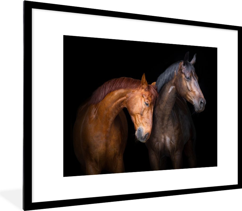 MuchoWow Gerahmtes Poster Pferde - Tiere - Porträt - Braun 80x60 cm - Poster mit Schwarzem Bilderrahmen Wandposter Rahmen Foto Bilder - Schlafzi...
