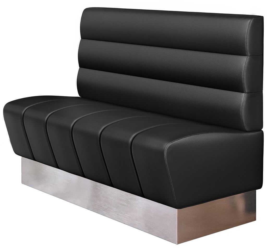 DENVER | Gastro Sitzbank | B : H 120 x 103 cm | Schwarz | Horizontal Gestreift | Leder | Sitzfläche: Gestreift | Fußleiste: Edelstahl | Bistro Si...