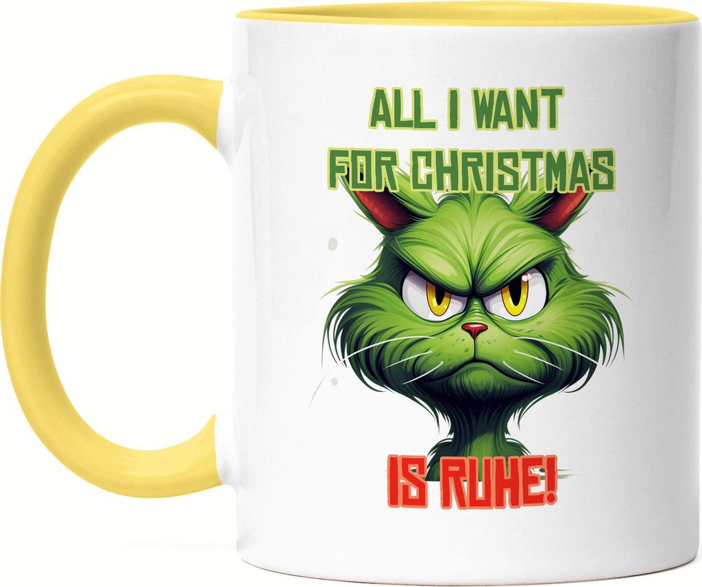 All I Want For Christmas Is Ruhe! Tasse Gelb Katzenbesitzer Sarkasmus Geschenk
