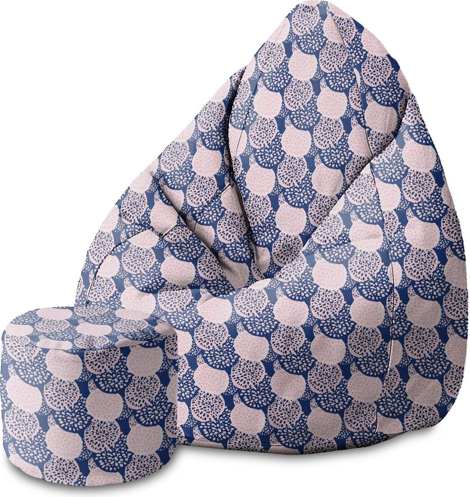 Dreamroots Bean Bag 80x80x120cm Puf Sitzsack mit Lehne und Hocker mit Füllung Pink and Blue Geometric Ornament