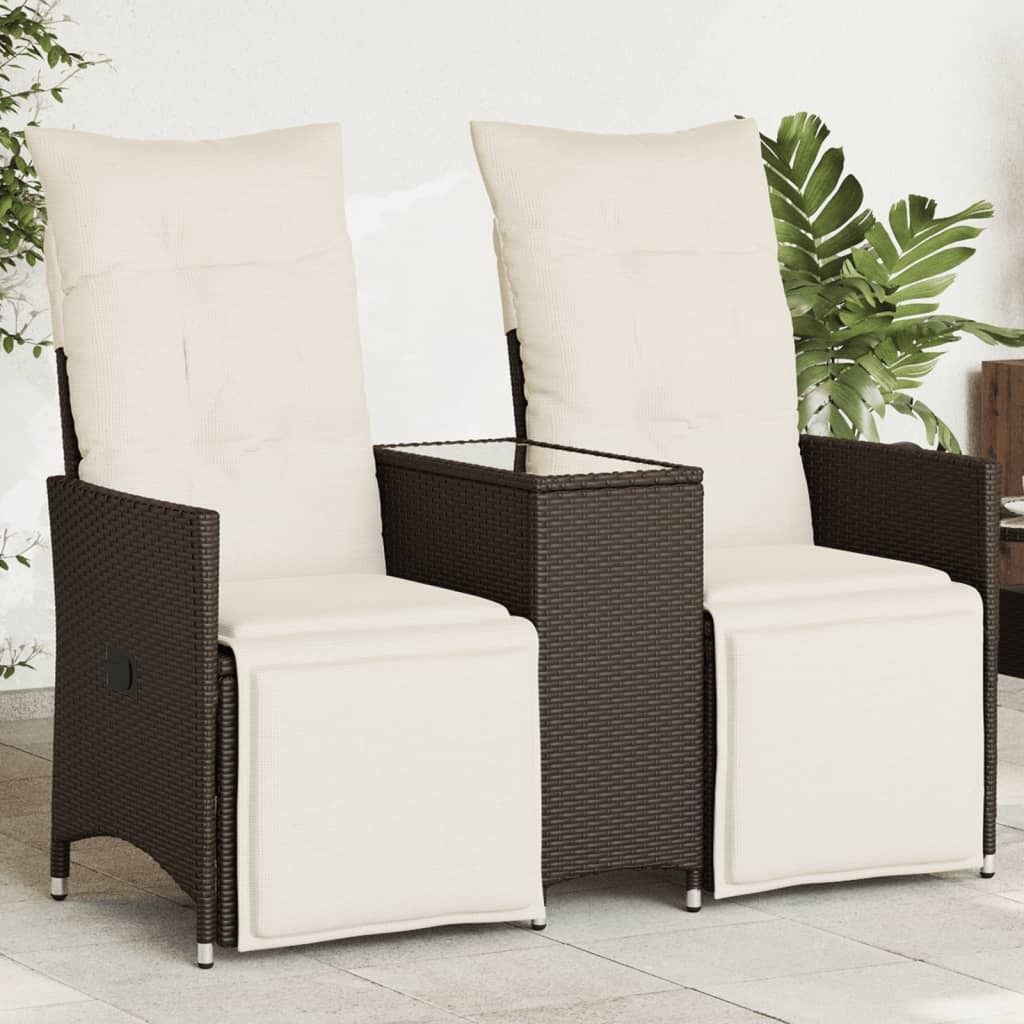 Maison Exclusive - Gartensofa 2-Sitzer Verstellbar mit Tisch Braun Poly Rattan