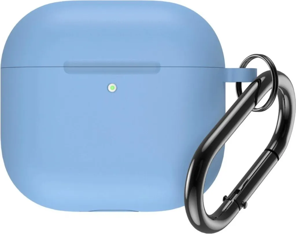 Custodia in silicone per Airpods 4 con moschettone - azzurro