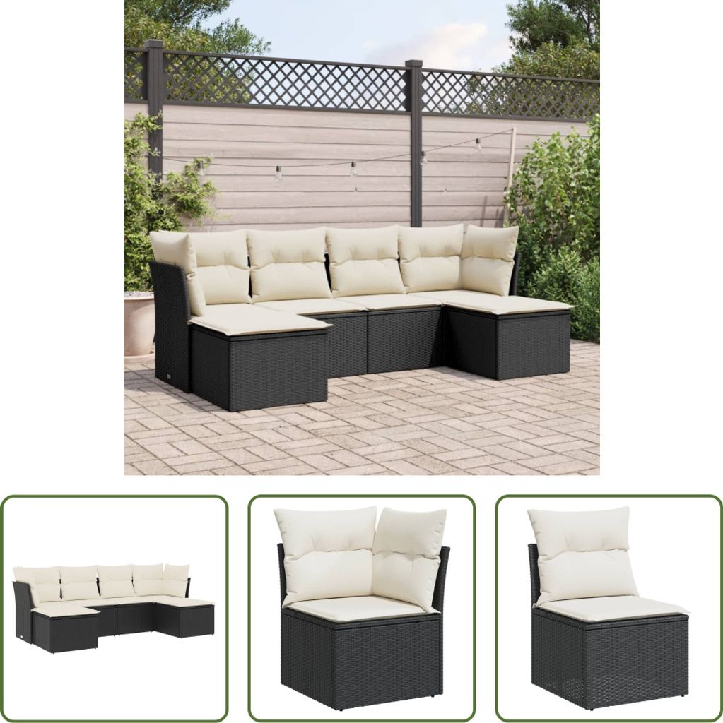The Living Store 6-tlg. Garten-Sofagarnitur mit Kissen Schwarz Poly Rattan