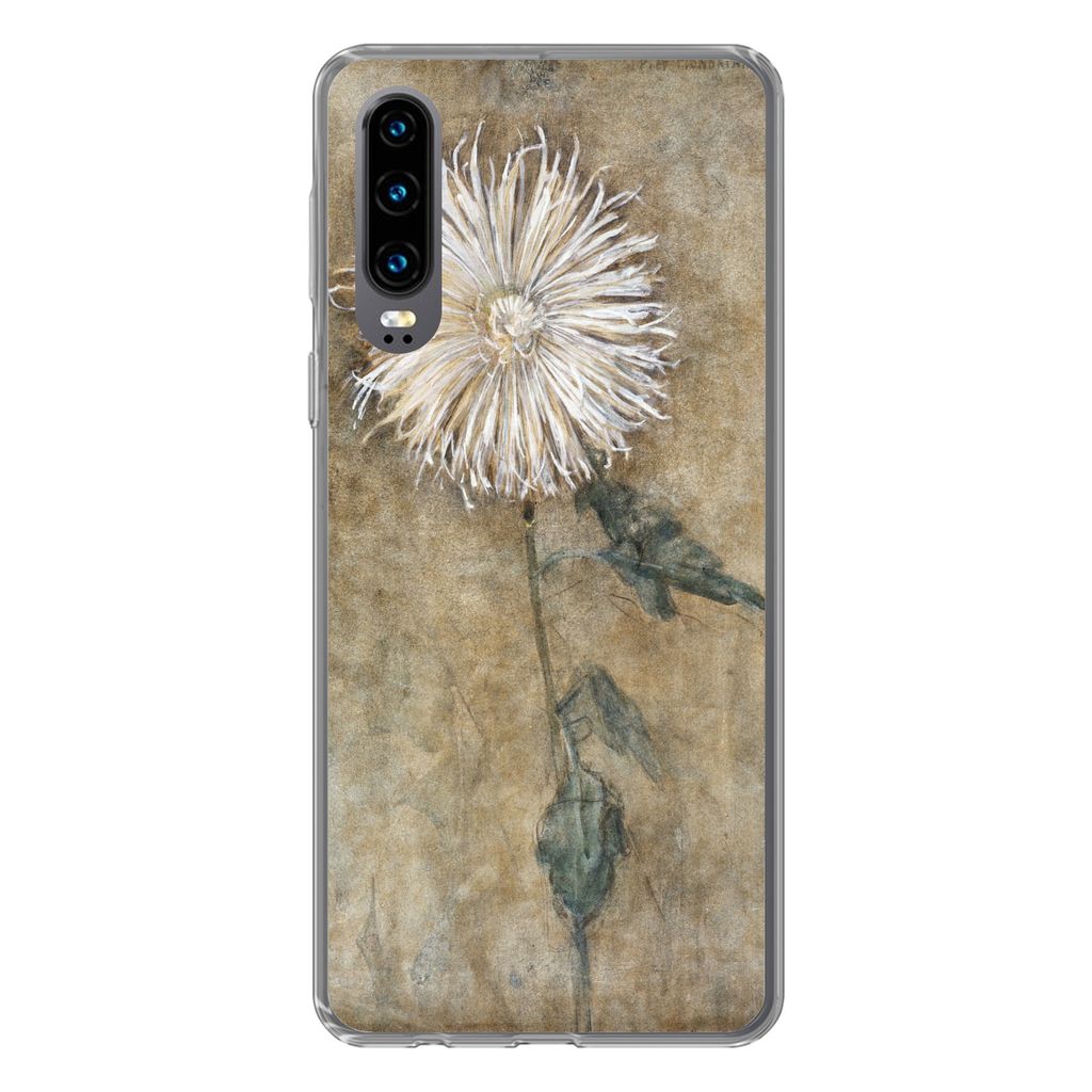 MuchoWow Handyhülle Schutzhülle Hülle für Huawei P30 Chrysantheme - Piet Mondrian - Alte Meister Silikon Softcase Handy Hülle - Kartenbesitzer