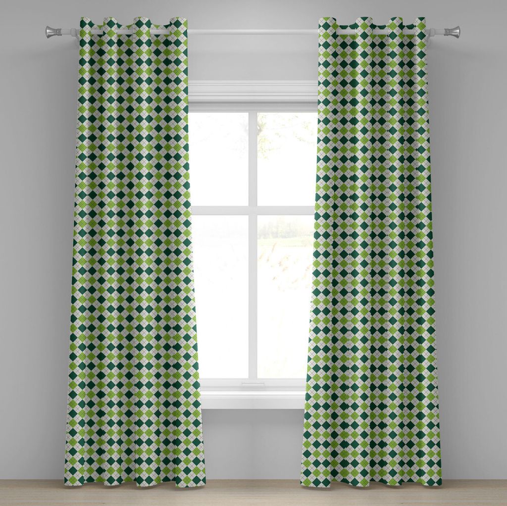 ABAKUHAUS Geometrisch Ösenvorhang, Klassisches Diamant-Linie Muster mit punktierten Linien Weinlese-Design, Dekorative 2-Panel-Fenstervorhänge, 2...