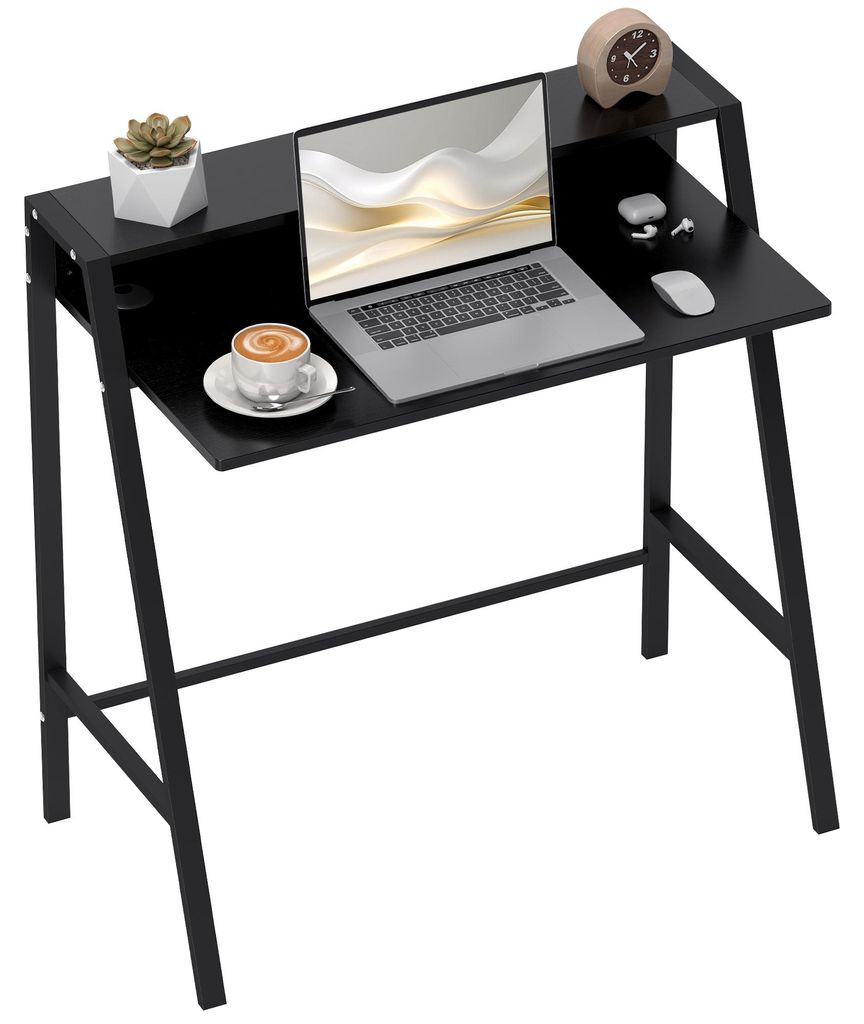Schreibtisch Computertisch mit Ablage Kabelmanagement, Metallgestell 84x45x85 cm