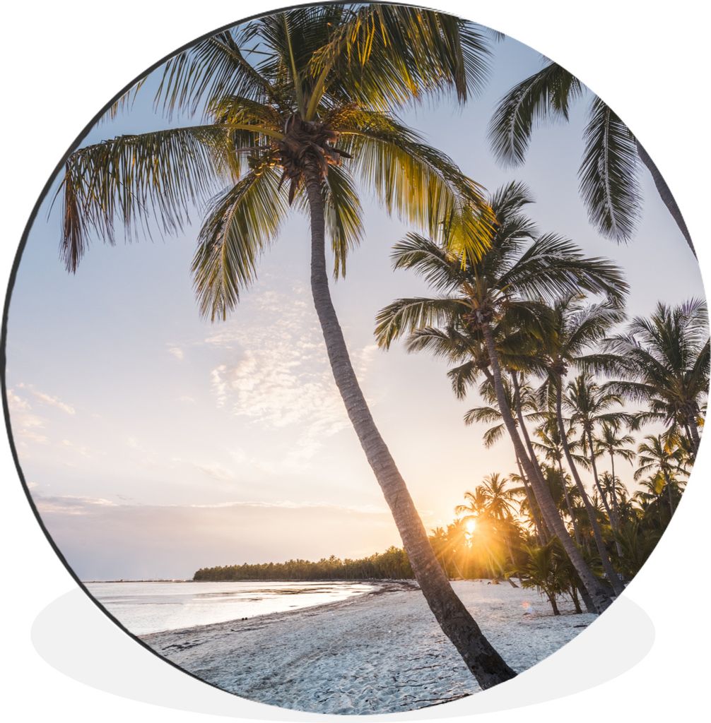 MuchoWow Aluminium Wandkreis Strand - Sonnenuntergang - Palme Ø 90 cm Wanddeko Modern Wohnzimmer - Mauerkreis - Wandbilder - Runde Bild - Bild a...