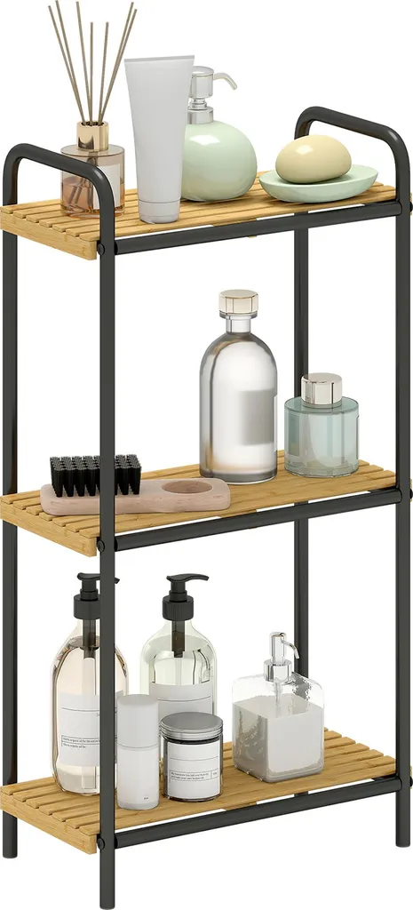 Étagère salle de bain 3 niveaux bambou 21.5x77.5 cm - Rangement étroit