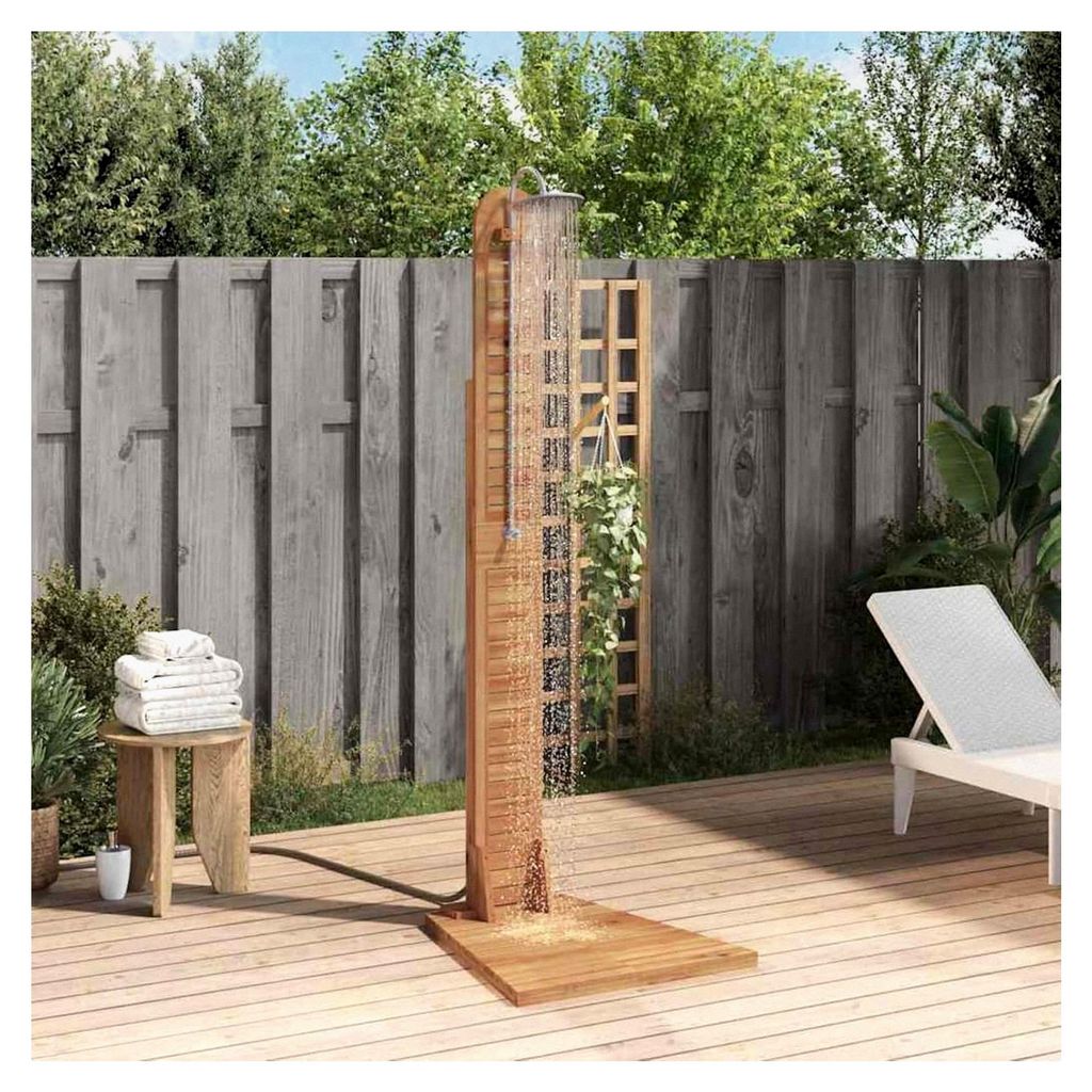 Klebehaken für die Wand, Handtuchhalter für Gartendusche, massives Teakholz, 70 x 75 x 204 cm