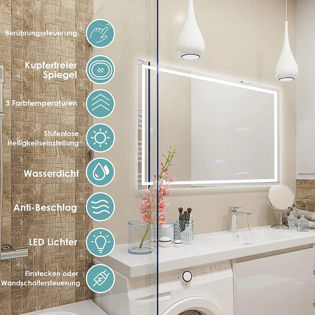 Miroir Mural LED 3000K-6000K Réglable avec Dégivrage Automatique 80cm - 2