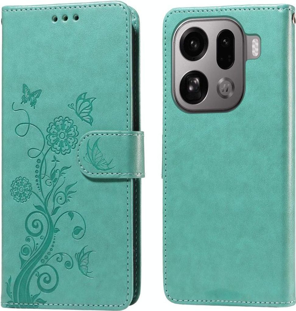 Mobigear Flowers OPPO Find X9 Pro Hülle Klapphülle Geldbörse - Grün