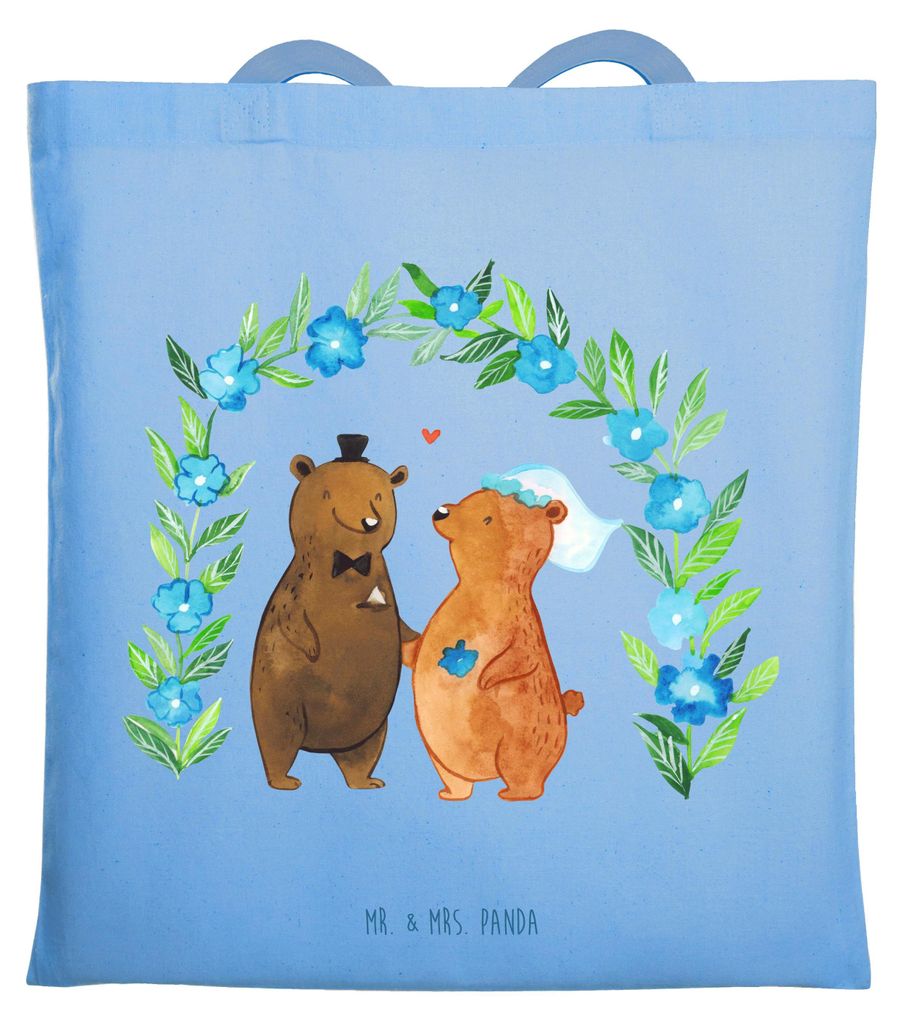 Mr. & Mrs. Panda Stoffbeutel Bären Hochzeit - Sky Blue - Geschenk, Hochzeitskarte, Hochzeitstag, Zur, Laptoptasche, Tasche, Hochzeitsgeschenk, Sho...