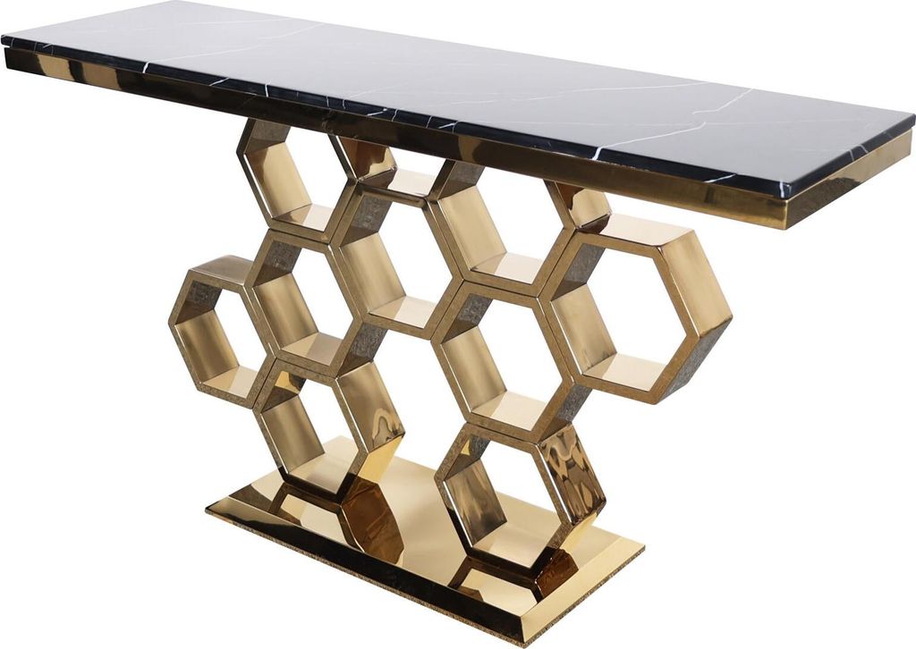 FURNLUX Konsolentisch Modig Marmor Schwarz Und Gold 150cm / Hauptfarbe: Schwarz / Abmessungen: 150 x 80 x 40 cm
