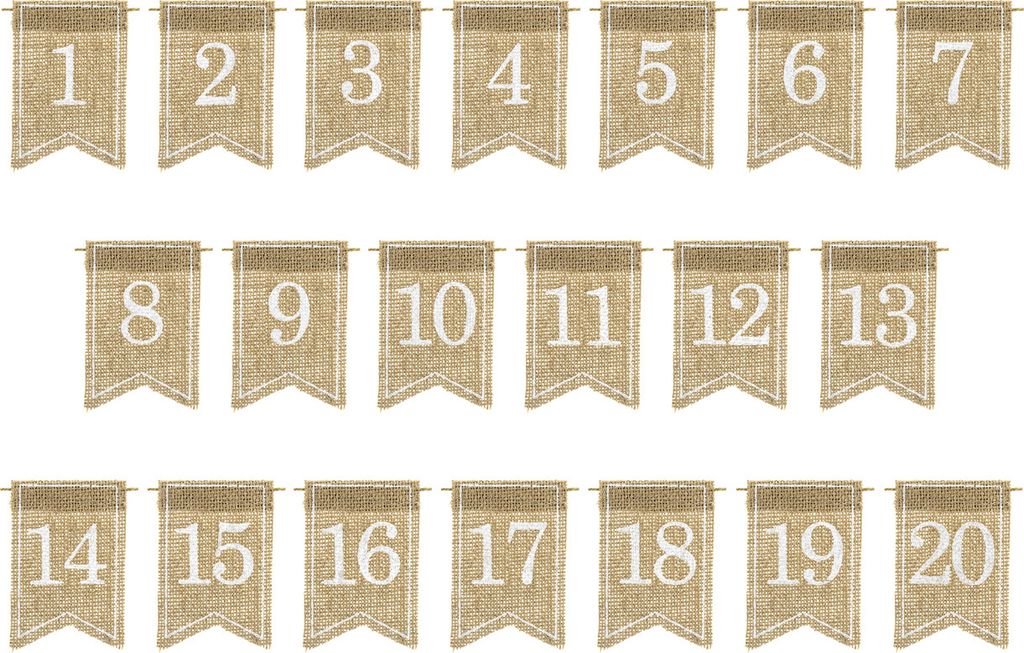 Tischnummern 7x10cm Jute Zahlen Schilder 20er Set natur Produktbild 