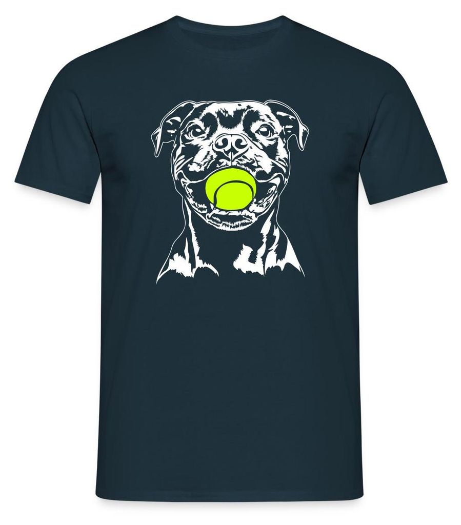 Spreadshirt Stafford Bull Terrier Mit Tennisball Männer T-Shirt, 4XL, Navy