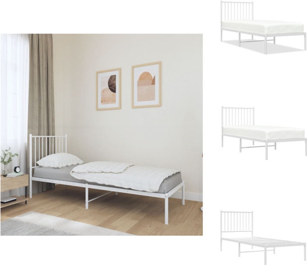 vidaXL Bettgestell mit Kopfteil Metall Weiß 75x190 cm - Betten & Bettgestelle