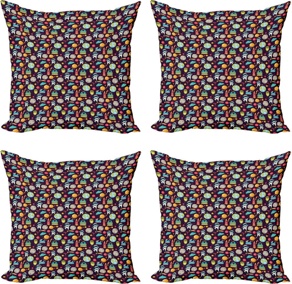 ABAKUHAUS Weltraum Kissenbezug Set (4 Stück), Galaxy-Party-Muster, Moderner Doppelseitiger Digitaldruck, 40 cm x 40 cm, Mehrfarbig