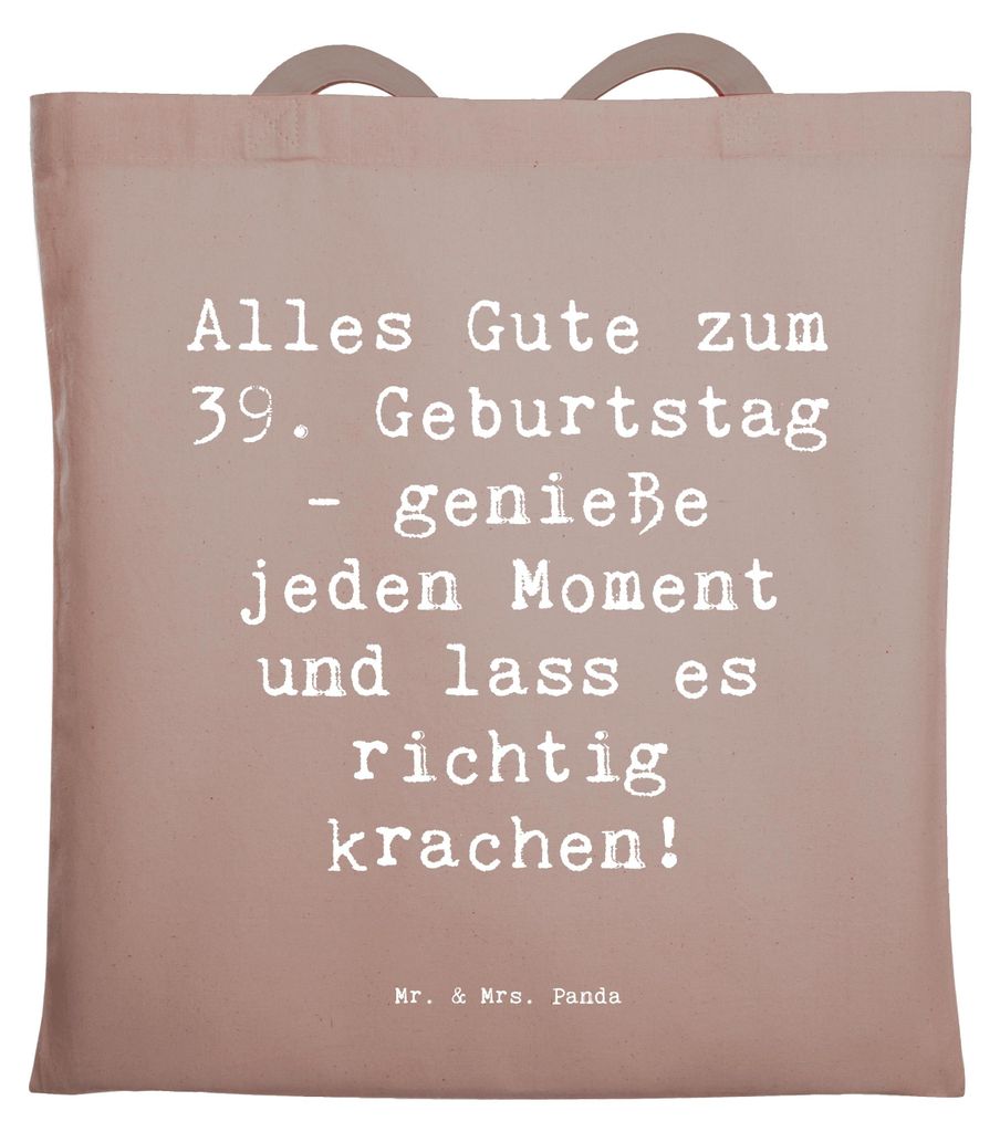Mr. & Mrs. Panda Jutebeutel Spruch 39. Geburtstag Freude - Braun Pastell - Geschenk, Tote Bag, Laptoptasche, Alter, neununddreißig, Happy Birthday...