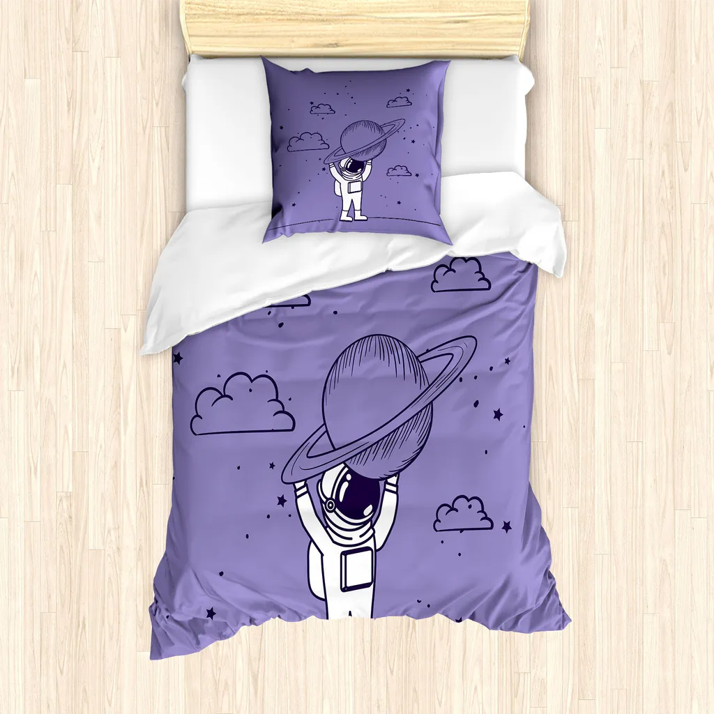 Copripiumino Astronauta Saturno ABAKUHAUS Singolo 135x200 Ceil Blu