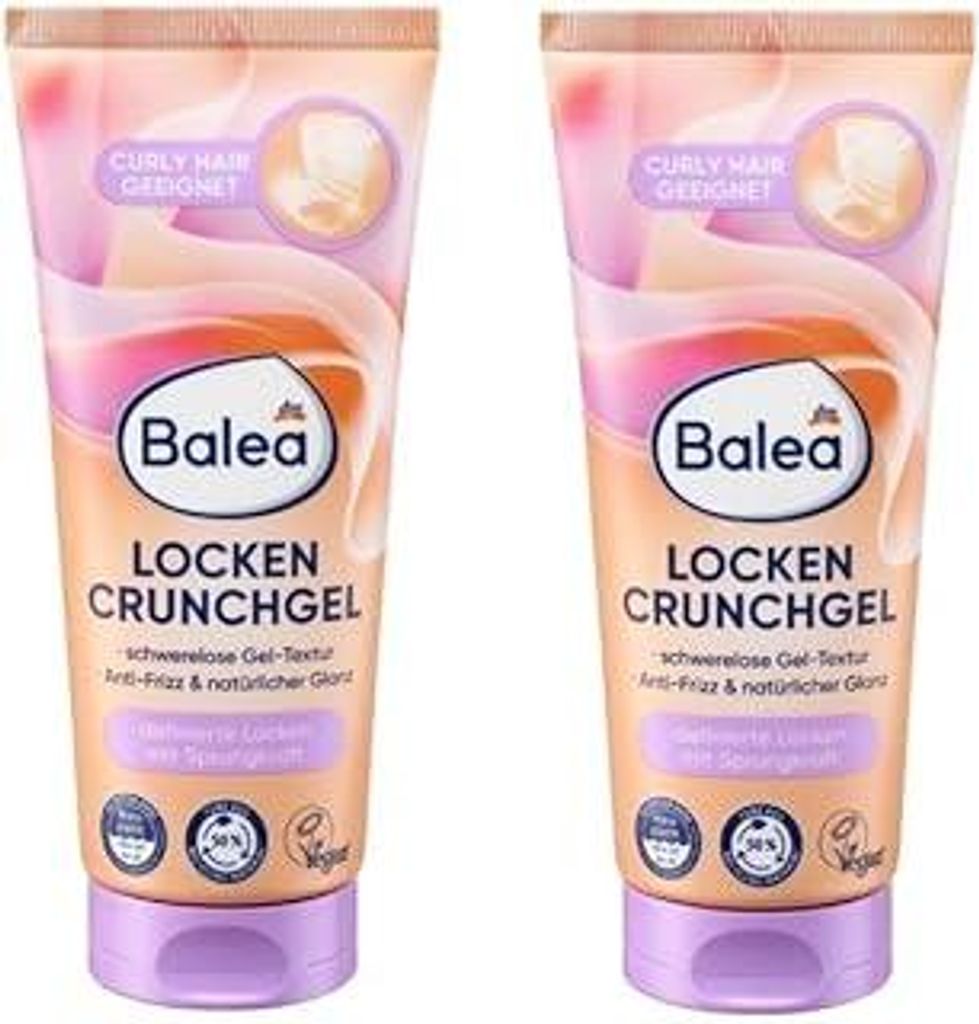 Locken Crunchgel von Balea, schwerelose Gel-Textur, Anti-Frizz, Curly Girl geeignet, ohne Silikone, 2x100 ml