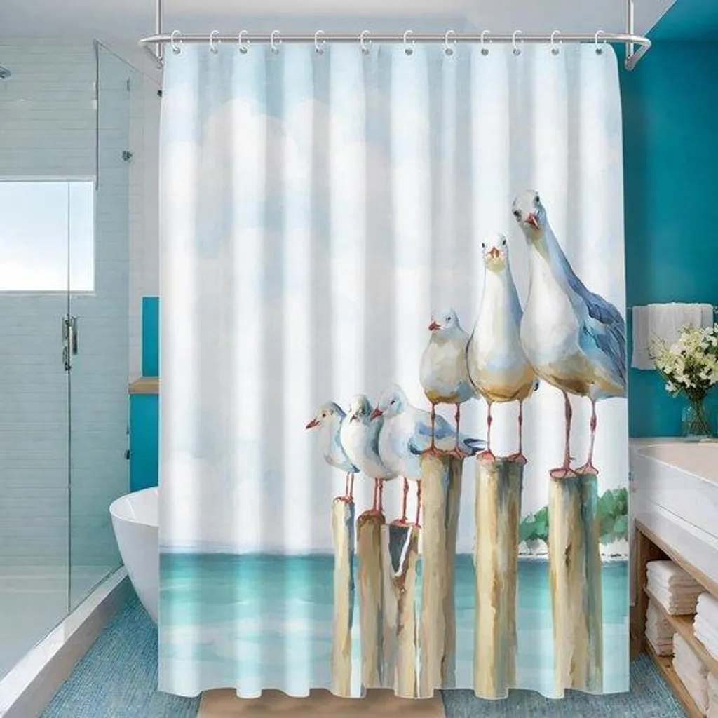Rideau de douche étanche anti-fuite bleu océan 182x183 cm lavable