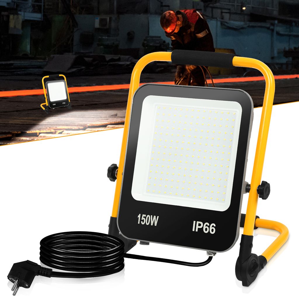 Fiqops Fluter Stativ LED Fluter Flutlicht Baustrahler Scheinwerfer mit Stecker 150W