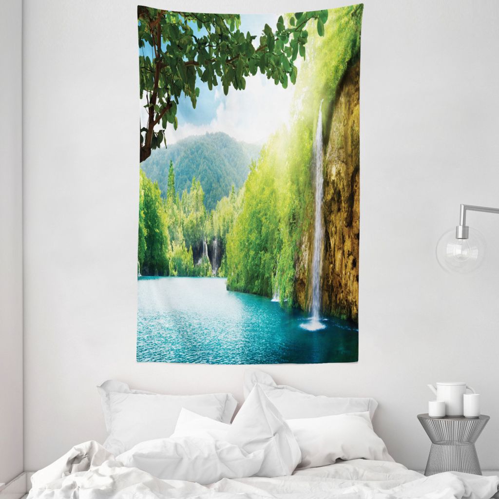 ABAKUHAUS Landschaft Wandteppich und Tagesdecke, Crotian Lake Forest aus Weiches Mikrofaser Stoff Waschbar ohne Verblassen Digitaldruck, 140 x 230 ...