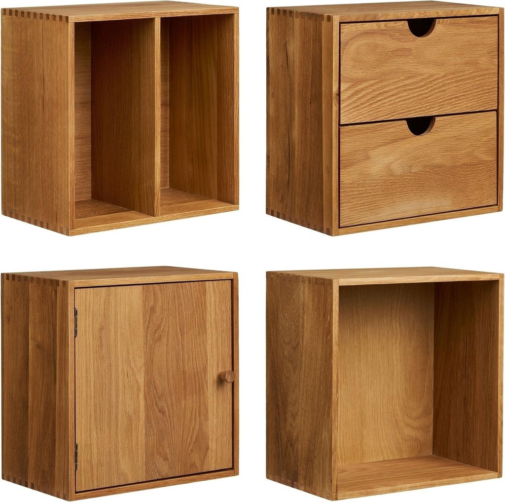 Regalwürfel >Townsville< (4er-Set) in Eiche, Massivholz - 30x30x18cm (BxHxT)