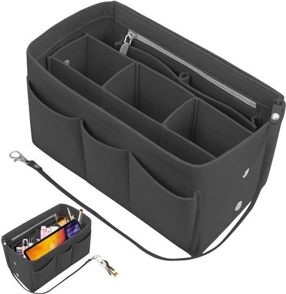Insert de sac en feutre rigide noir, organisateur multi-poches interne