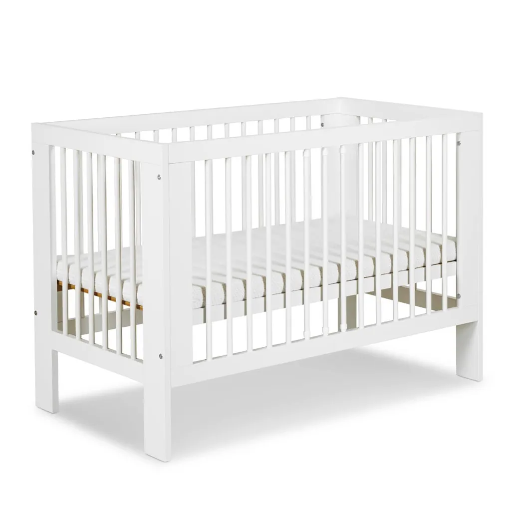 Lit enfant 60x120 MERIN blanc robuste avec sommier à lattes inclus