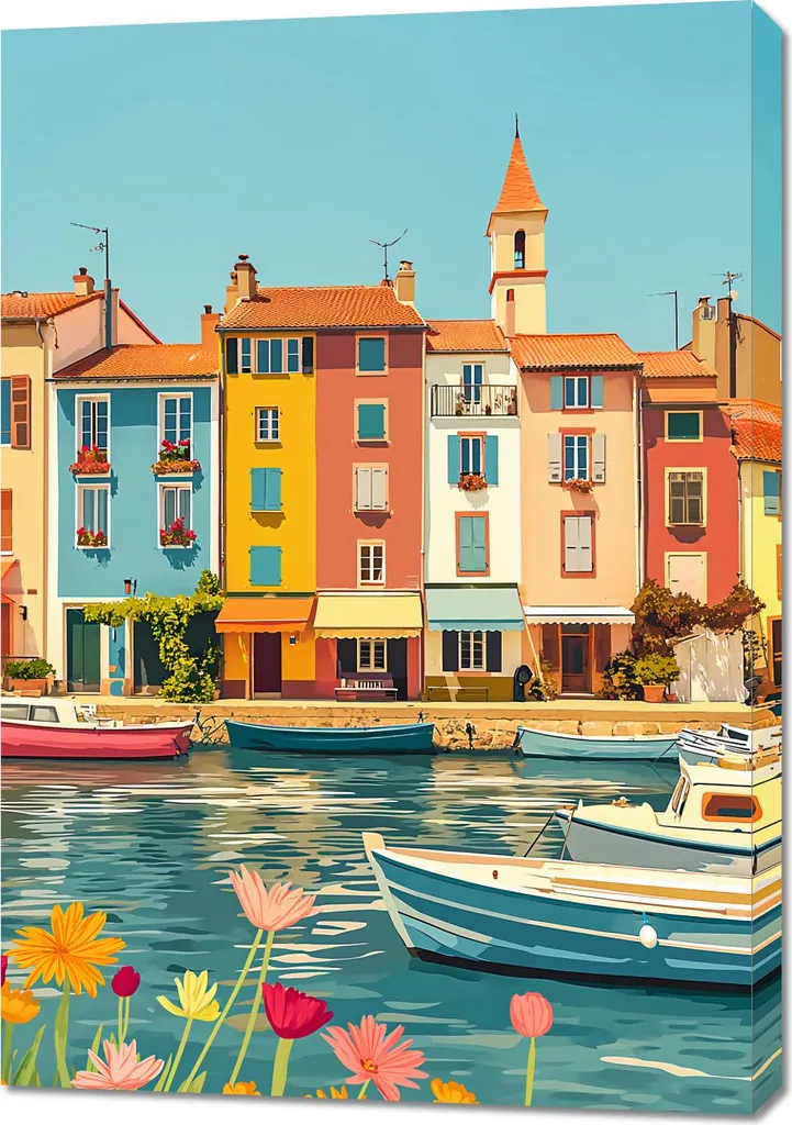 Cadre déco Côte multicolore 70 x 100 cm pour salon contemporain