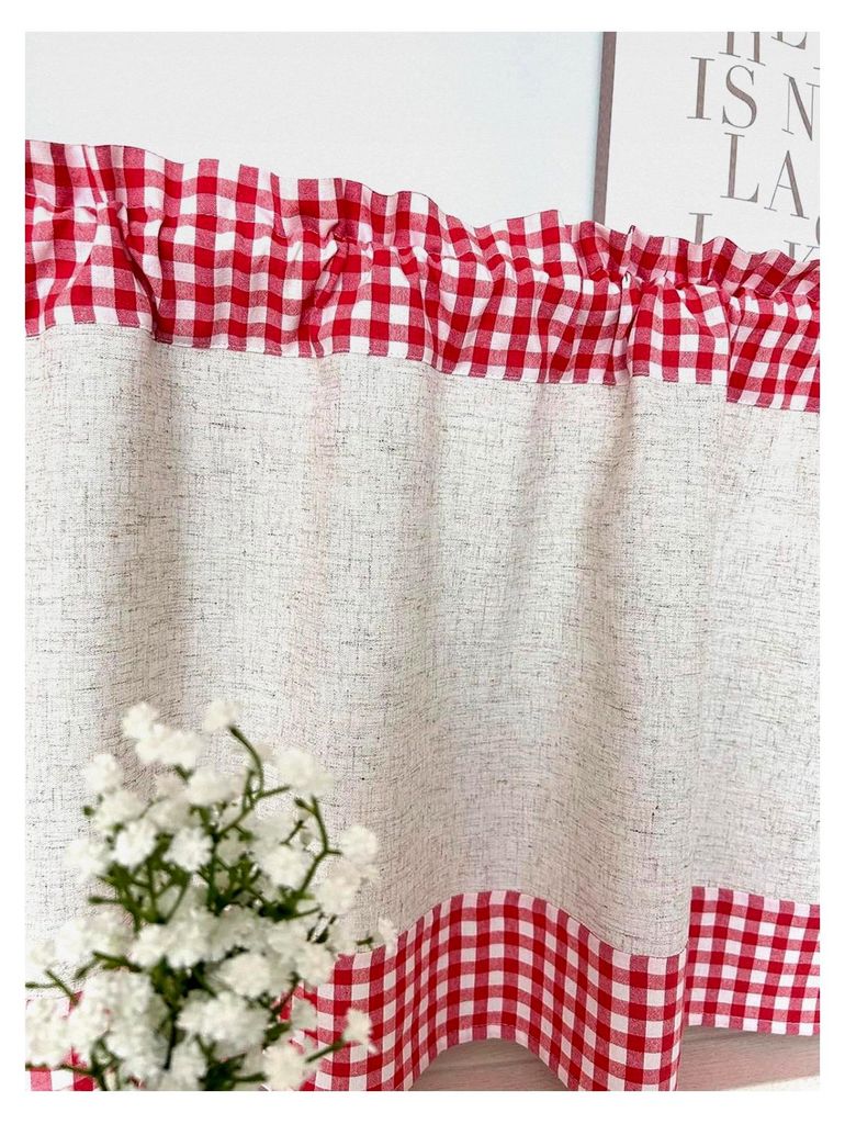 Scheibengardine 2er Set Karierte Bistrogardine Kurzgardine Leinenoptik Küchengardine Landhausstil Rot 60x45cm