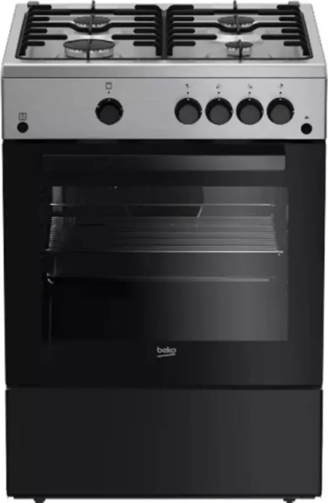 Cuisinière gaz Beko 73L noire : Four XL et 4 foyers gaz performants