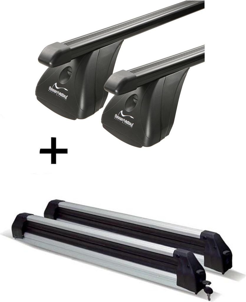 Skiträger ausziehbar + Stahl Dachträger Aurilis VDP kompatibel mit Peugeot PEUGEOT 108 (5 Türer) ab 2014