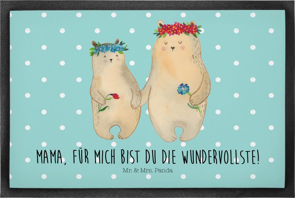 Mr. & Mrs. Panda fußmatte Bären mit Blumenkranz 50 x 75 cm - Türkis Pastell - Geschenk, Gummimatte, Bodenvorleger, Schmutzmatte, Mama, Mutter, M...