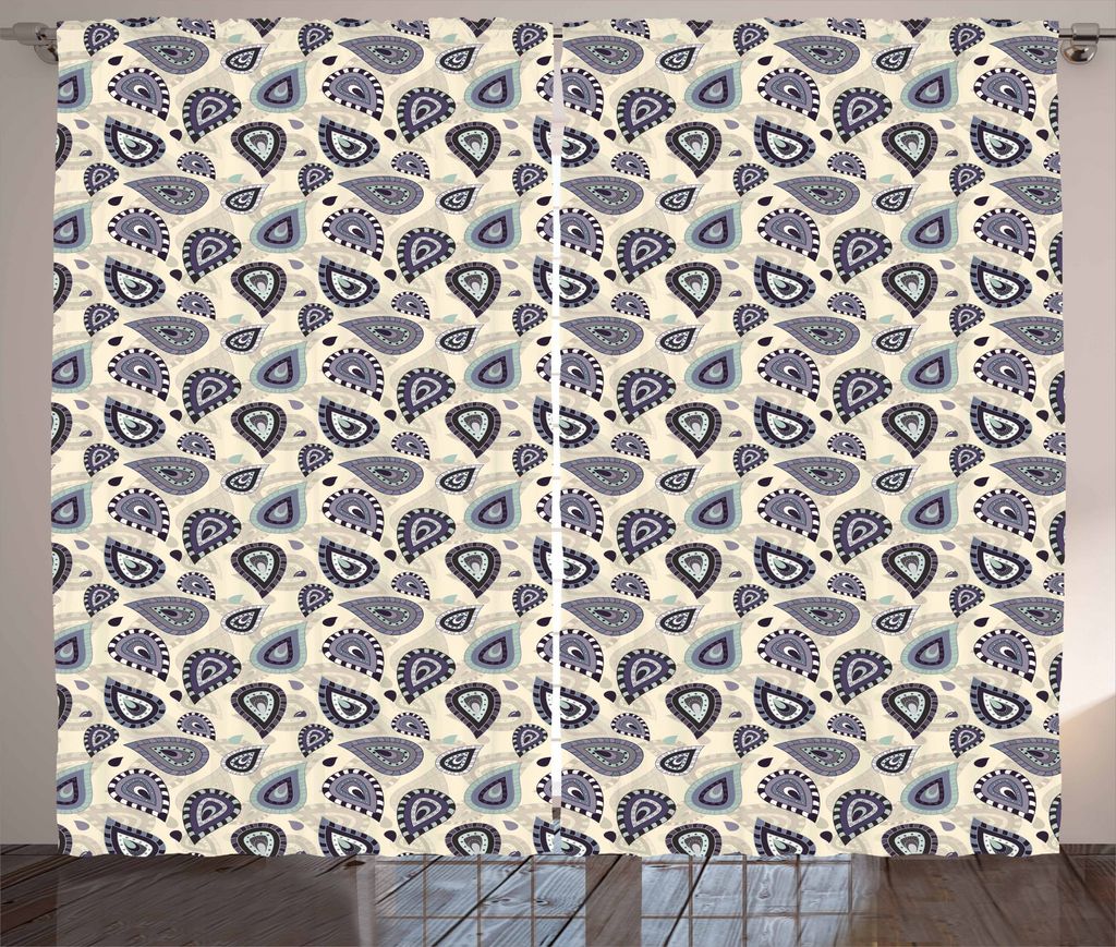 ABAKUHAUS Ethnisch Rustikaler Gardine, Marokkanische Paisley-Motiv, Schlafzimmer Kräuselband Vorhang mit Schlaufen und Haken, 280 x 175 cm, Mehrfa...