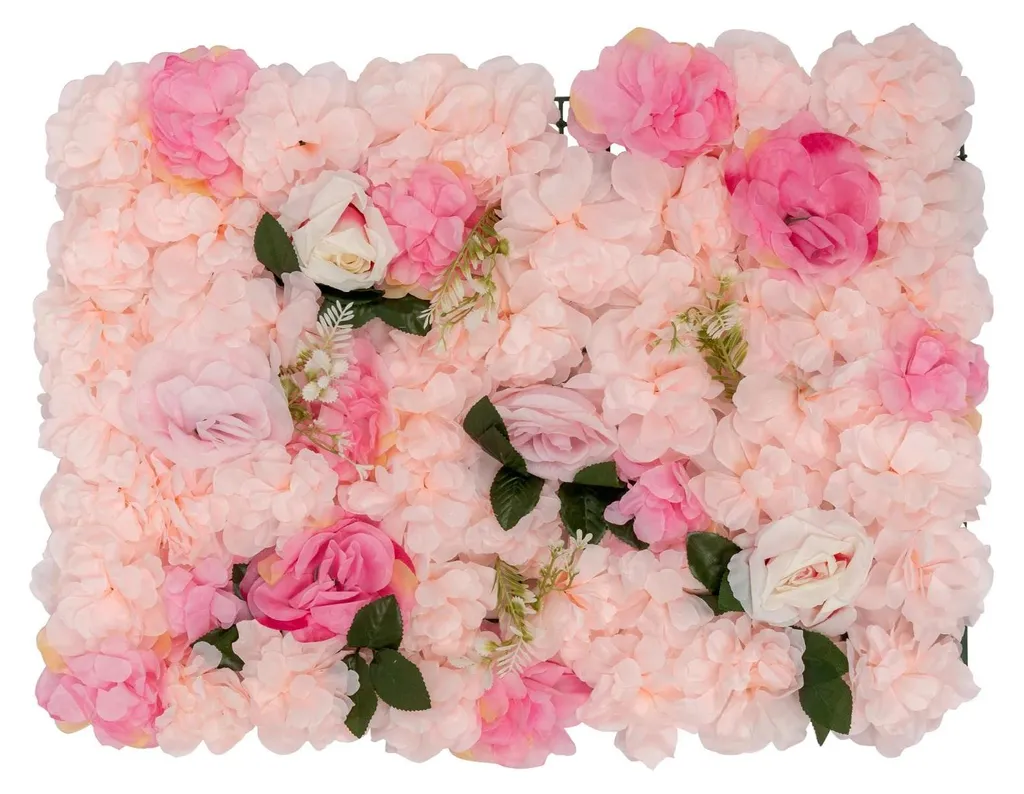 Mur floral artificiel rose - Lot de 20 panneaux pour décorations durables