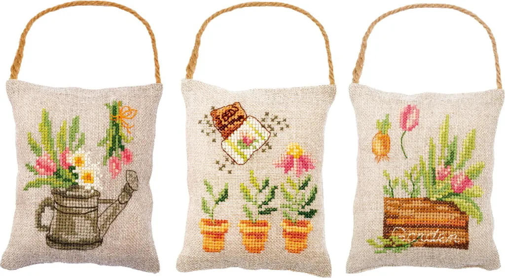 Coussins Décoratifs à Broder Jardin I Set de 3 Point de Croix 11x13