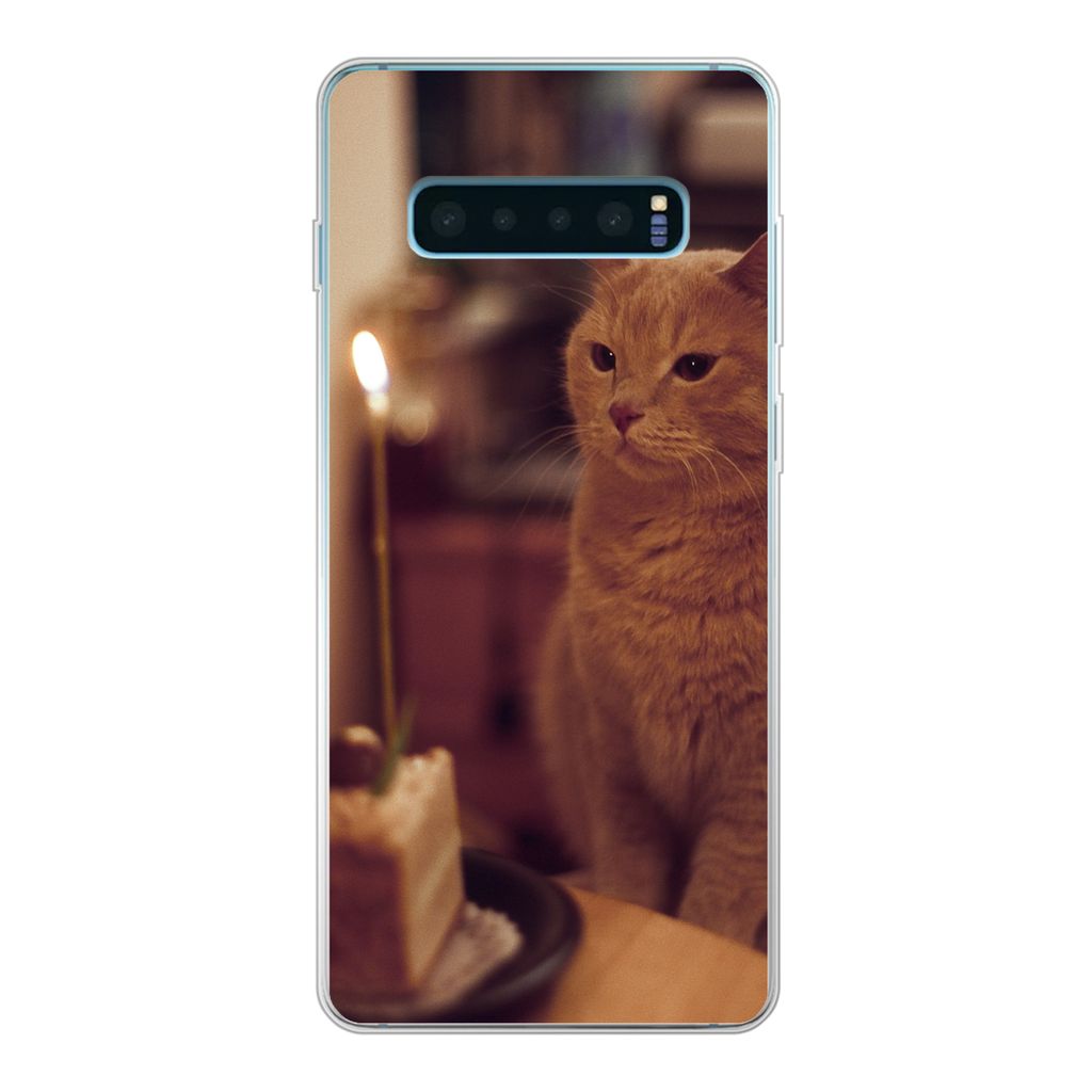 MuchoWow Handyhülle Schutzhülle Hülle für Samsung Galaxy S10 Lite Katze - Geburtstag - Kerze Silikon Softcase Handy Hülle - Schutz
