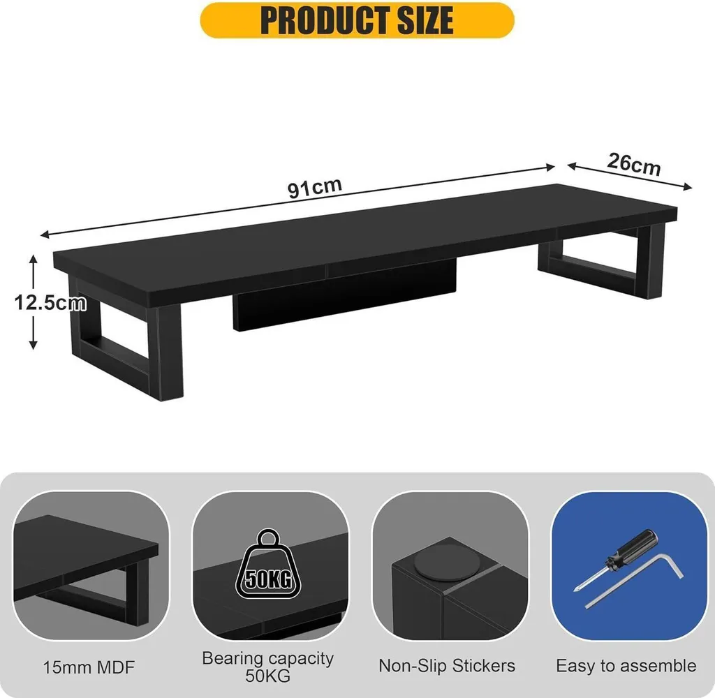 Support de moniteur double noir 91x26cm pour bureau et télétravail