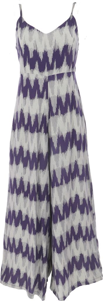 Boho Jumpsuit, Sommer Overall, Einteiler, Viskose Hosenkleid - Blau/grau, Damen, Größe: M