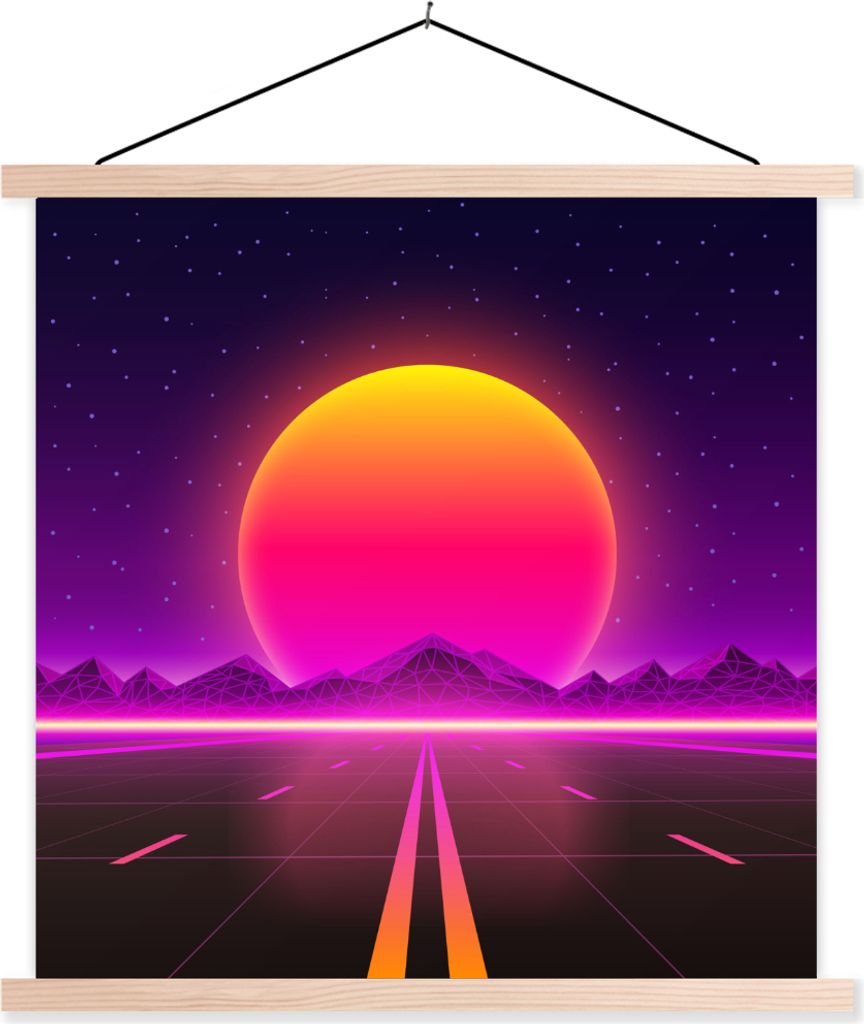 MuchoWow Textilposter Sonne - Straße - Vintage - Retro 40x40 cm mit holzfarbenen Rahmen - Posterleiste