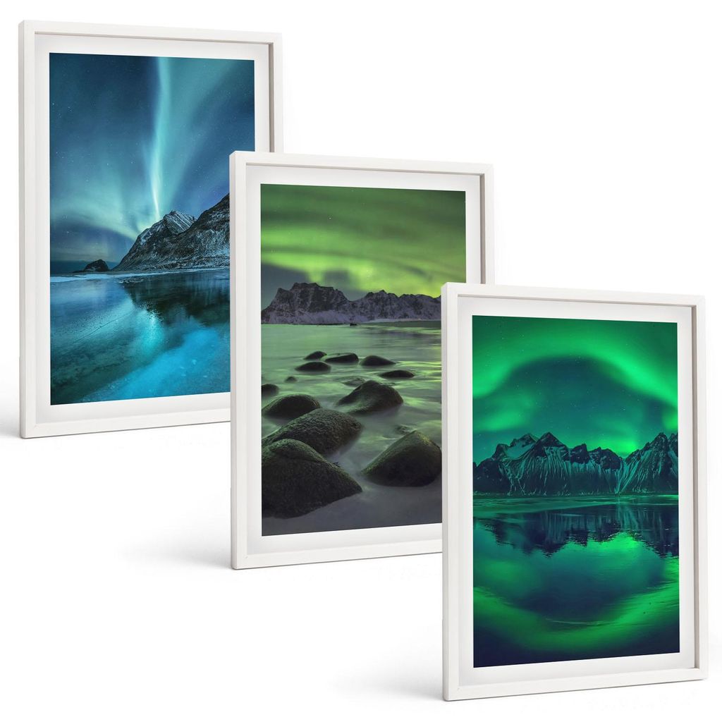 Bilder Set 3-teilig im weißen Rahmen – Wandbilder 3 Stück – gerahmte Poster für Wohnzimmer, Schlafzimmer und Flur – 40x60 cm – Winterlan...