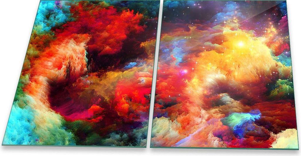 Herdabdeckplatte Glaskeramik 2-Teilig 2x40x52 Abstrakt Bunt Abdeckung Spritzschutz