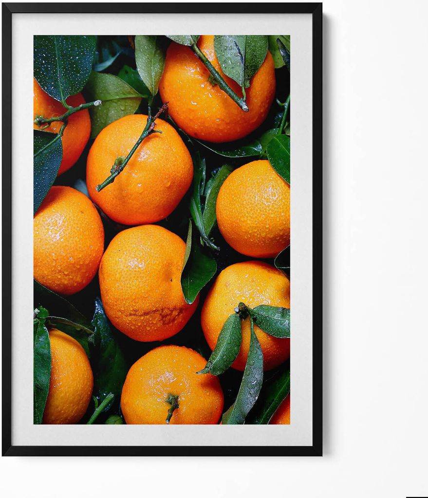 Saftige sizilianische Orangen– Wandbild mit Rahmen – Gerahmtes Bild – Wanddekoration – 70x100 cm – Schwarz Rahmen