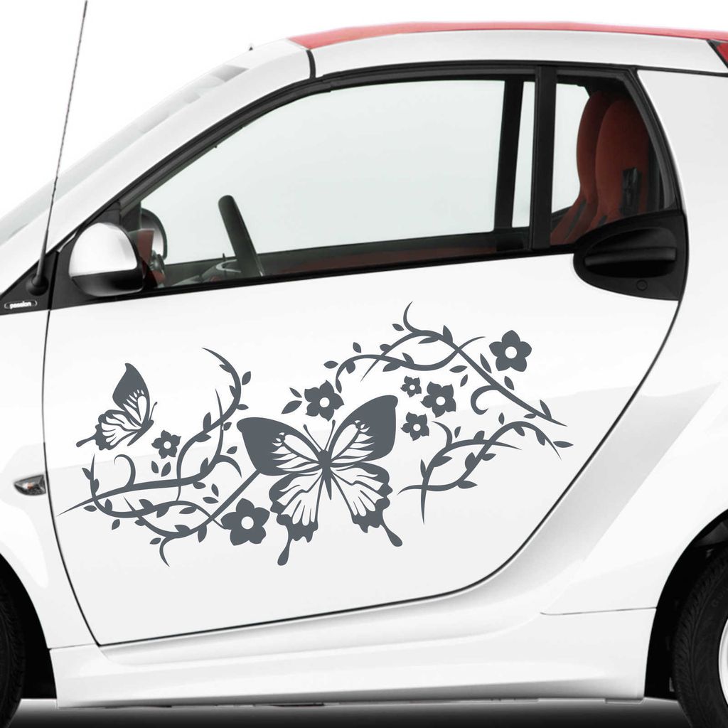 Aufkleber - 2 Stk. Autoaufkleber Butterfly Rankelement je 70cm x 31cm anthrazit - Tuning Carystyling Heckscheibe Auto