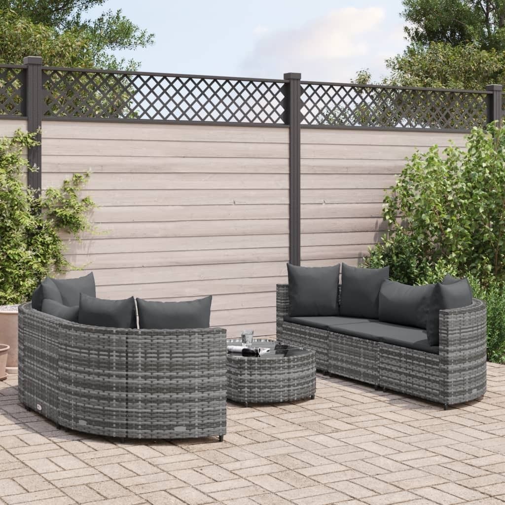 Design 7-tlg. Garten-Sofagarnitur mit Kissen Grau Poly Rattan, Gartenmöbel-Sets 2024 Neu