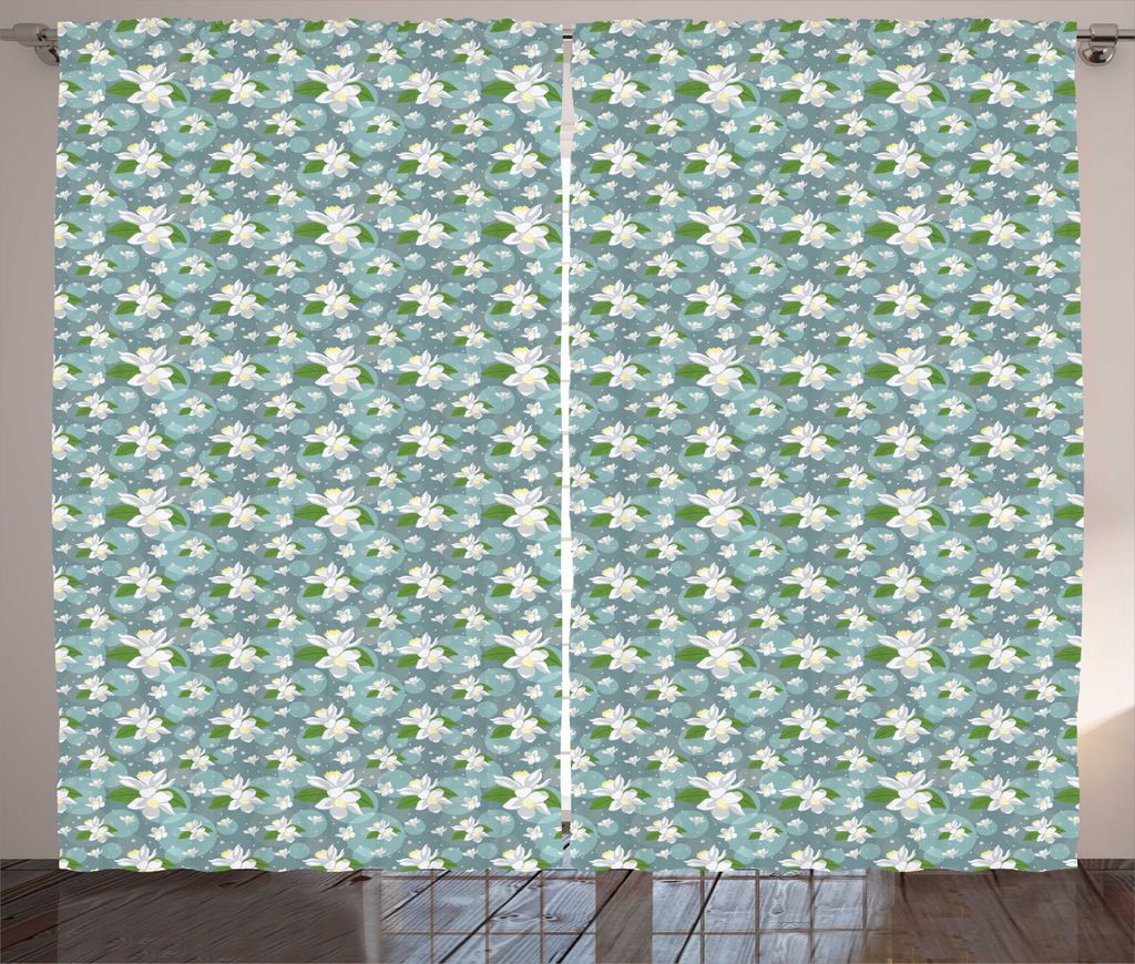 ABAKUHAUS Blumen Rustikaler Vorhang, Zitronen-Blüten-Blumen-Bokeh, Wohnzimmer Universalband Gardinen mit Schlaufen und Haken, 280 x 225 cm, Blau, ...