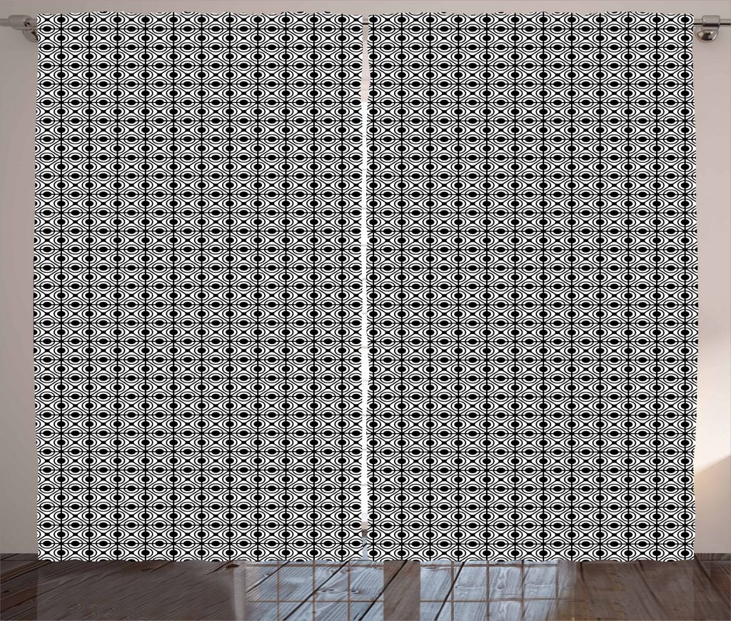 ABAKUHAUS Kreise Rustikaler Vorhang, Diamant-Forms in Rahmen, Wohnzimmer Universalband Gardinen mit Schlaufen und Haken, 280 x 245 cm, Schwarz und ...